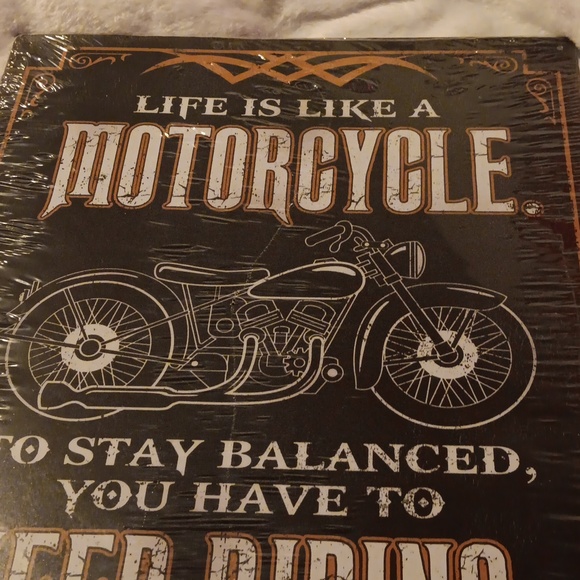 Motorcycle Metal Sign in black, white & orange 16" x 12.5" - Picture 3 of 5